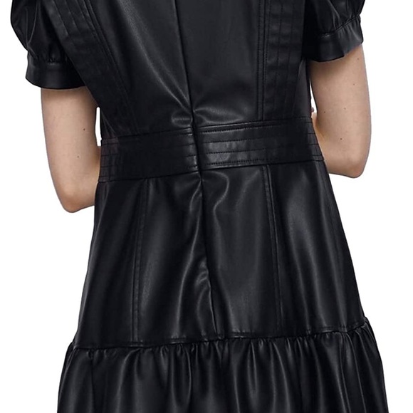 Zara Vegan Leather Puff Shoulder Ruffle Dress - Picture 2 of 9